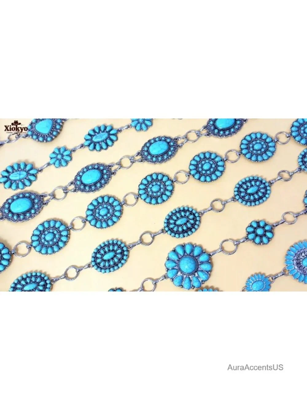 Turquoise Concho Belt Silver Western Chain Cowgirl Style Women